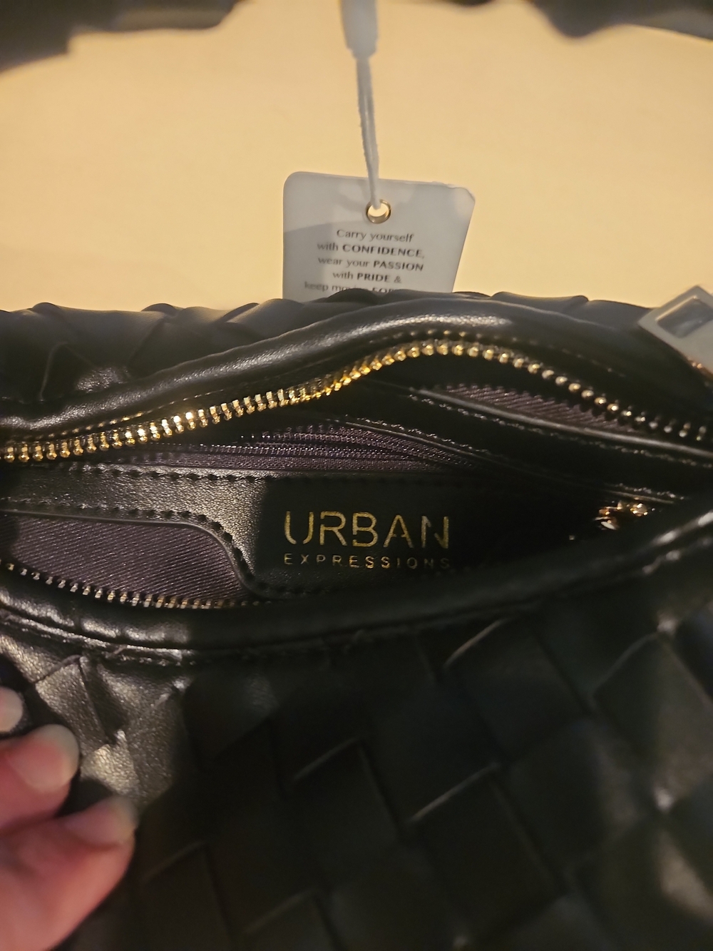 Urban Expressions Black Woven Hobo Crecent Handbag Purse - Picture 5 of 9
